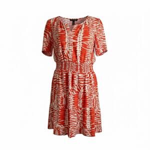 Nicole Miller Orange Tropical Print Dress Flowy Flattering Womens L Beach Resort